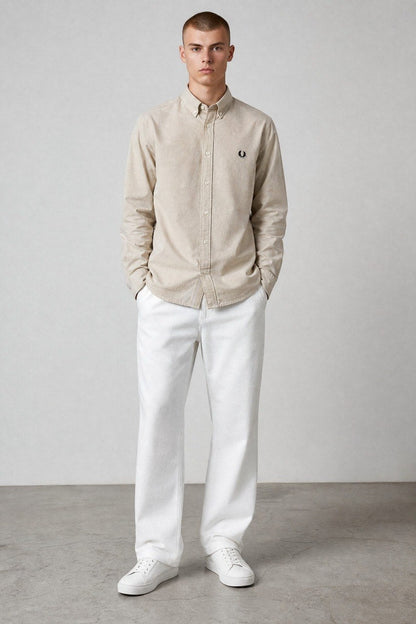 Fred Perry Premium Oxford Button-Down Shirt for Men – Elegant Slim Fit Smart Casual Long Sleeve Shirt 🤍✨
