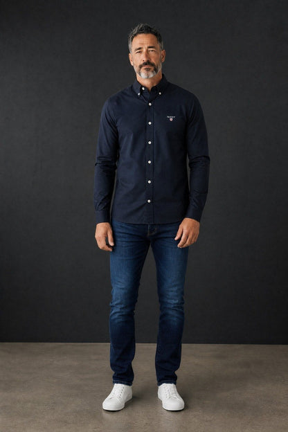 GANT Luxury Navy Blue Button Down Oxford Shirt for Men – Premium Smart Casual Long Sleeve Designer Essential 💙✨