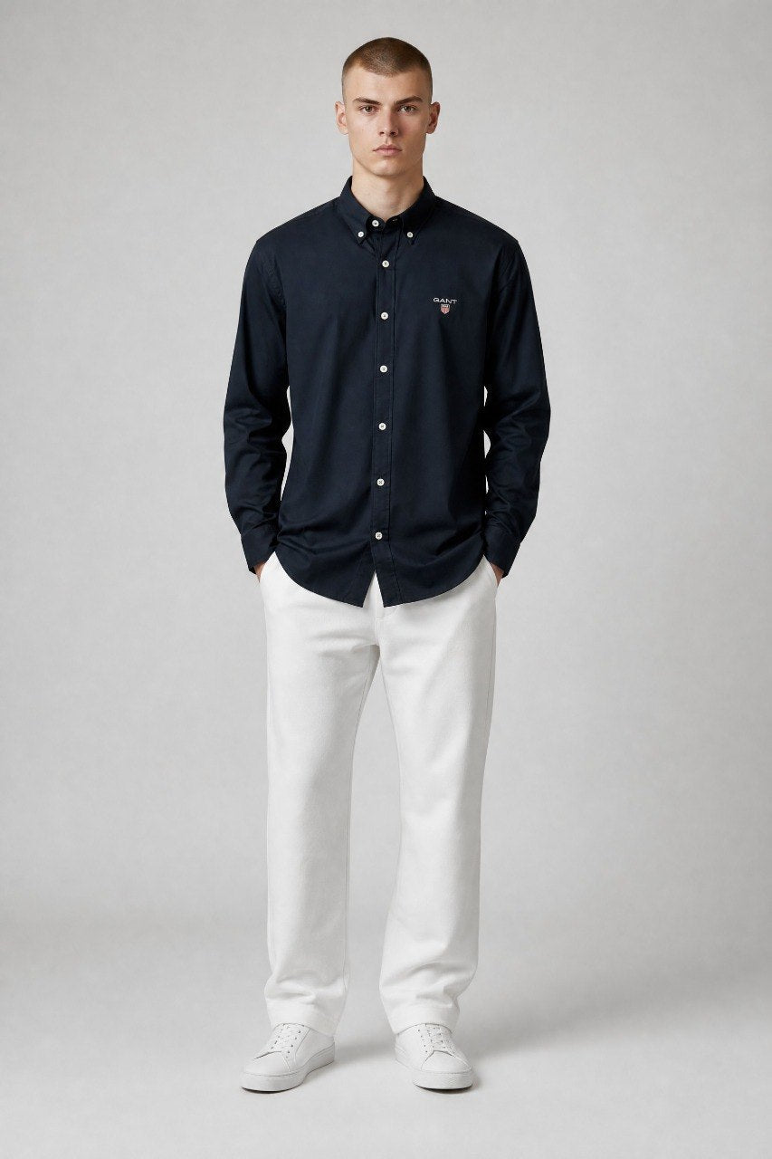 GANT Luxury Navy Blue Button Down Oxford Shirt for Men – Premium Smart Casual Long Sleeve Designer Essential 💙✨