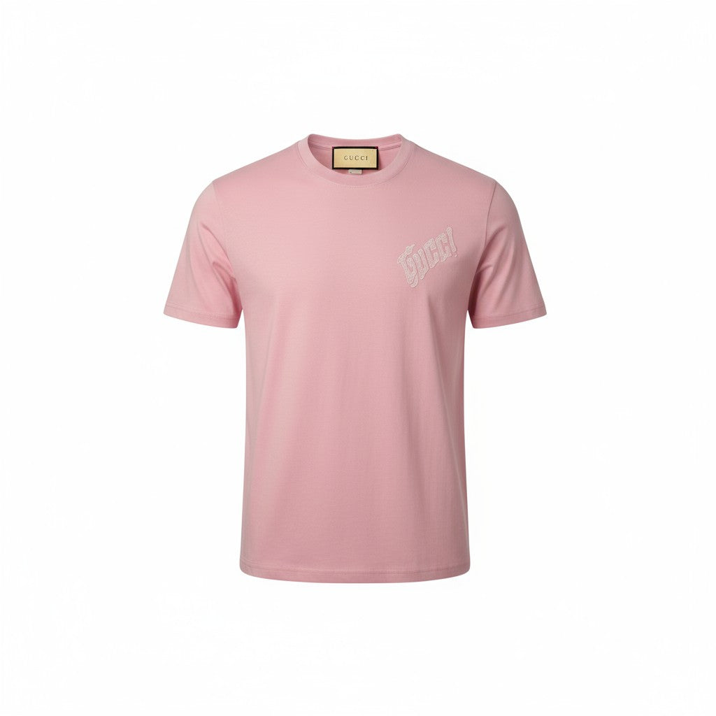 GUCCI Pink Graphic Logo Tee – Bold, Playful, Iconic