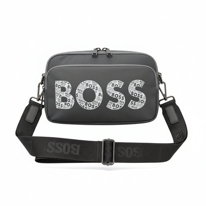 BOSS Signature Crossbody Bag – Sleek Grey Statement Shoulder Bag 🖤👜