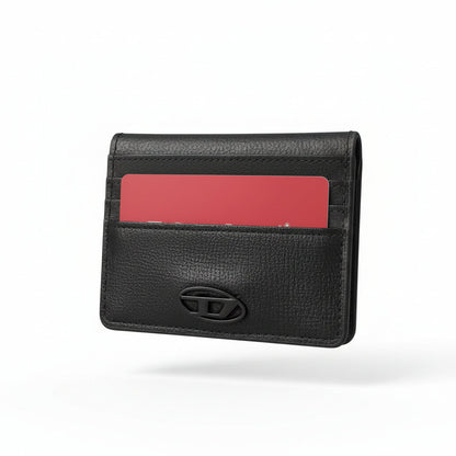 Diesel Oval-D Slim Card Holder – Black Leather Minimal Wallet 🖤🔥