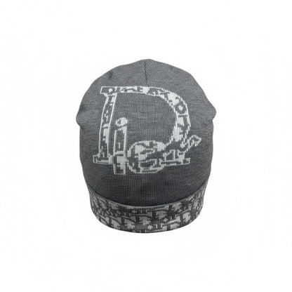 🩶 Dior Grey Knit Beanie | Christian Dior Oversized Logo Hat