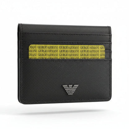 Giorgio Armani Eagle Slim Card Holder – Black Textured Luxury Wallet 🖤🦅