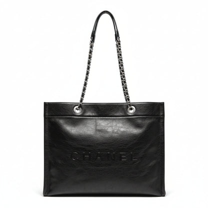 CHANEL Classic Black Leather Tote Bag – Iconic Chain Elegance 🖤👜✨