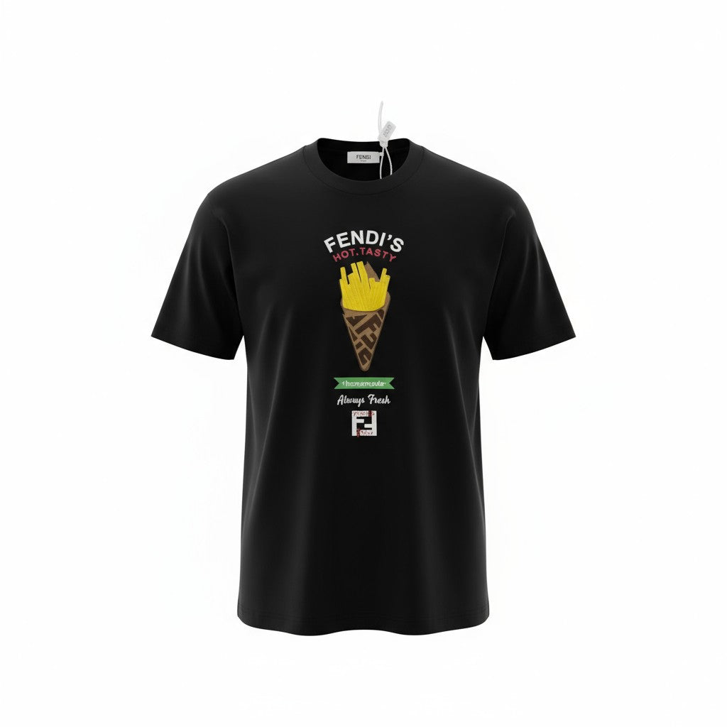 Fendi “Hot & Tasty” Fries Graphic Tee – Black Street Snack Edition