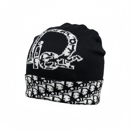 🖤 Dior Black Knit Beanie | Christian Dior Oversized “D” Logo Hat