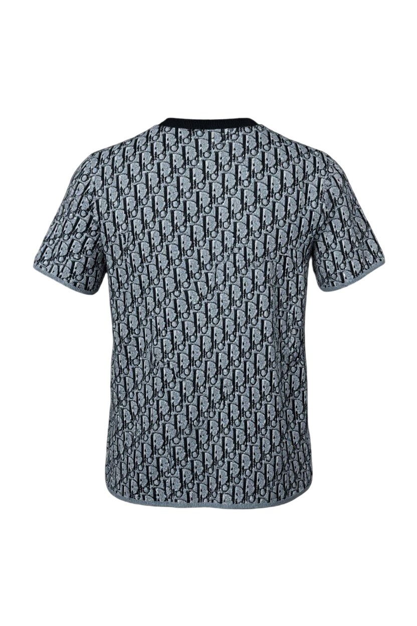 Dior Oblique Jacquard Tee – Blue/Black All-Over Monogram Edition