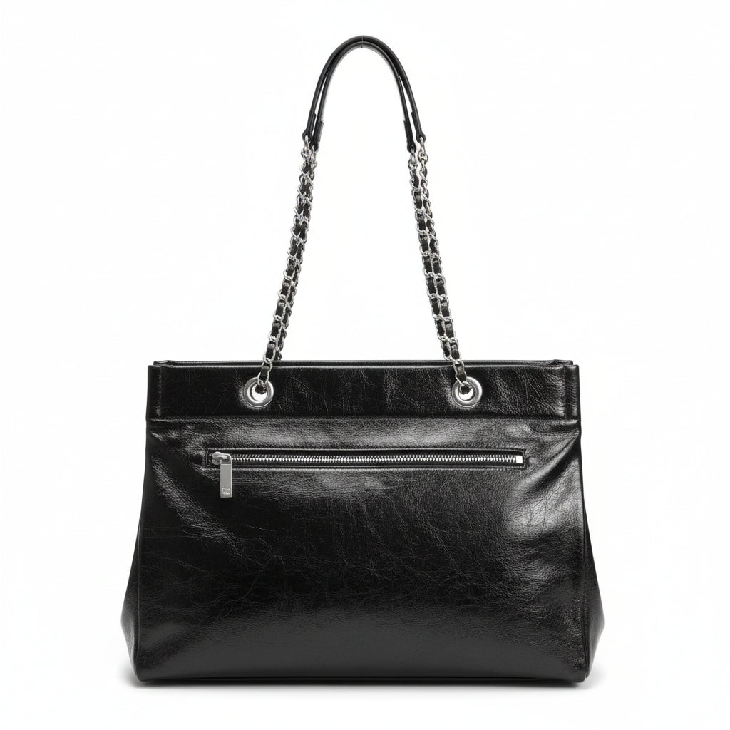 CHANEL Classic Black Leather Tote Bag – Iconic Chain Elegance 🖤👜✨