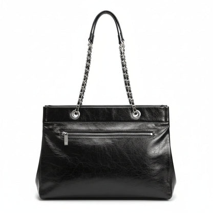 CHANEL Classic Black Leather Tote Bag – Iconic Chain Elegance 🖤👜✨