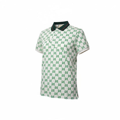 Gucci All-Over GG Monogram Polo – White & Green with Web Collar