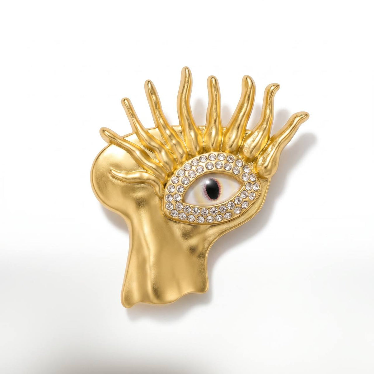 👁️✨ Golden Crystal Eye Face Statement Brooch