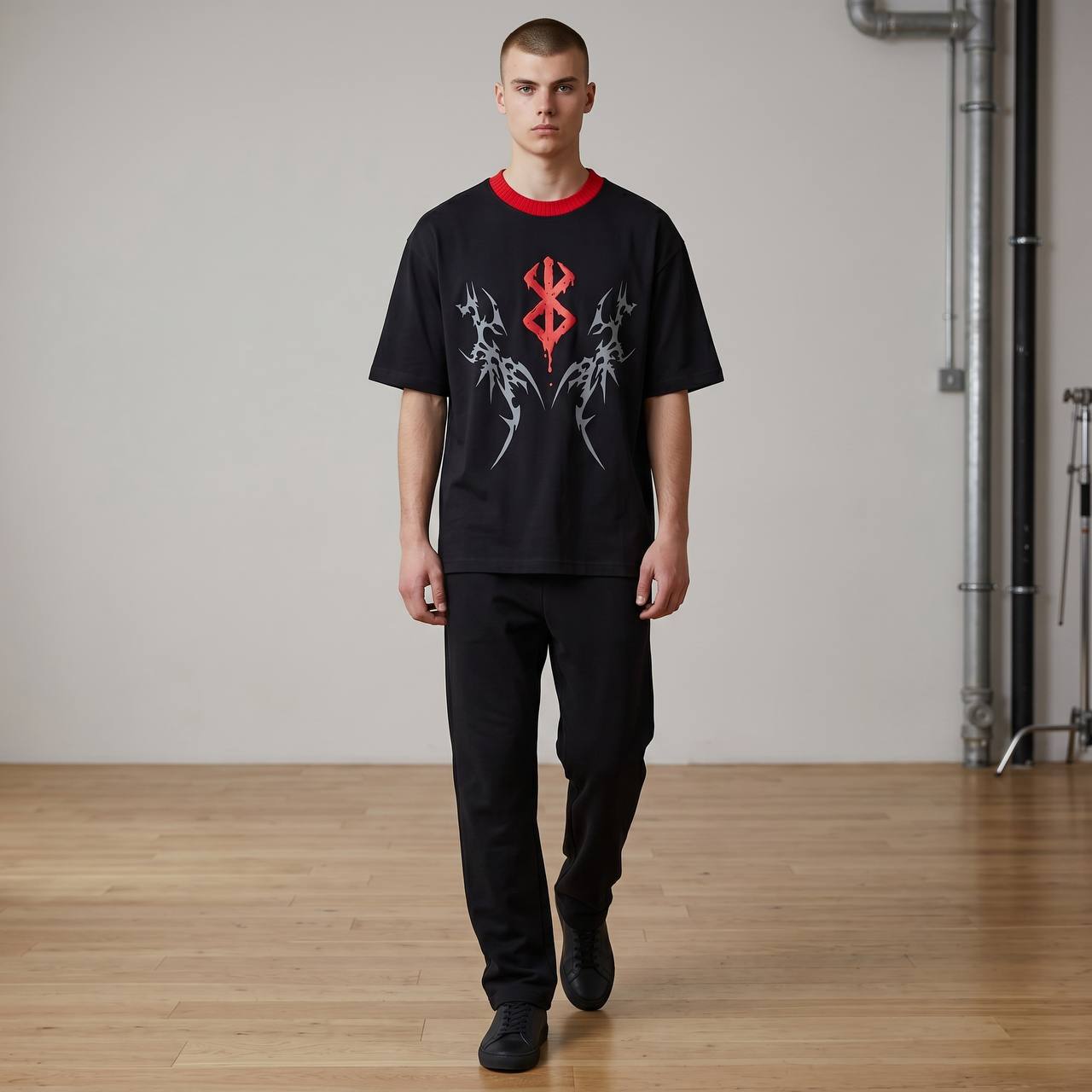Gothic Tribal Oversized T-Shirt – Black & Red Edition 🖤🔥