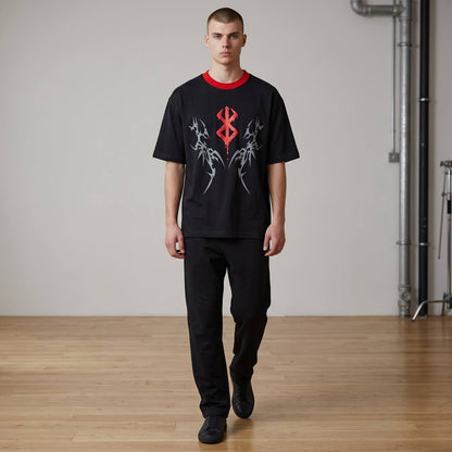 Gothic Tribal Oversized T-Shirt – Black & Red Edition 🖤🔥
