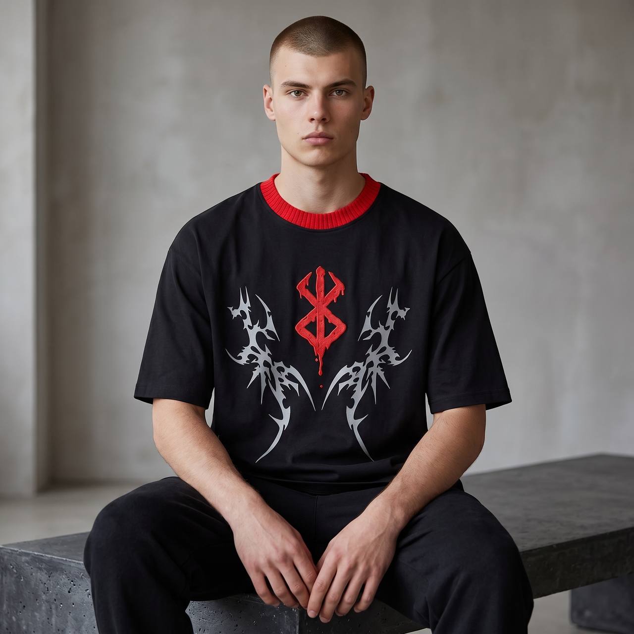 Gothic Tribal Oversized T-Shirt – Black & Red Edition 🖤🔥