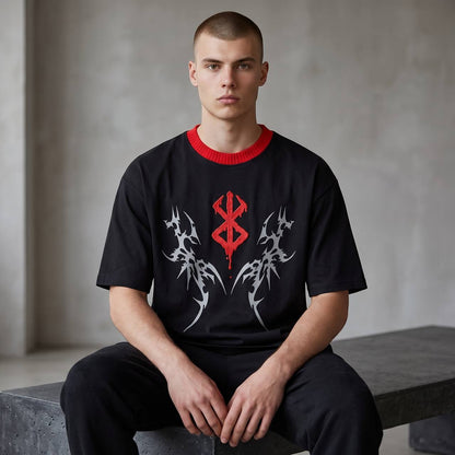 Gothic Tribal Oversized T-Shirt – Black & Red Edition 🖤🔥
