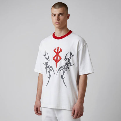 Gothic Tribal Oversized T-Shirt – White & Red Edition 🔥⚡
