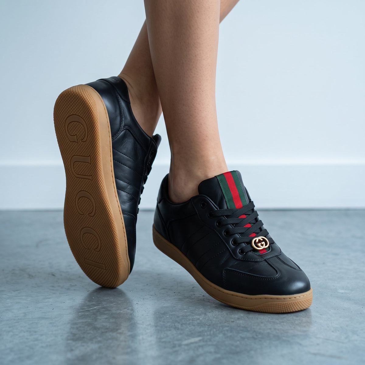 Gucci Ace Leather Sneakers — Black