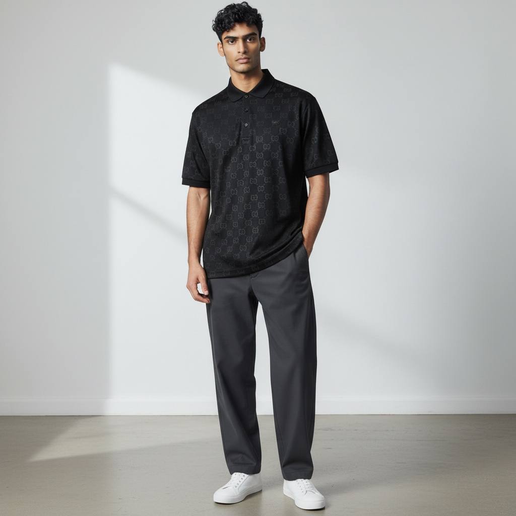 🖤 Gucci Black Polo Shirt with Subtle Monogram – Sleek Luxury Essential 👕🔥