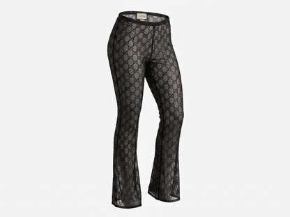 Gucci Black Sheer Crystal Logo Pants 🖤✨