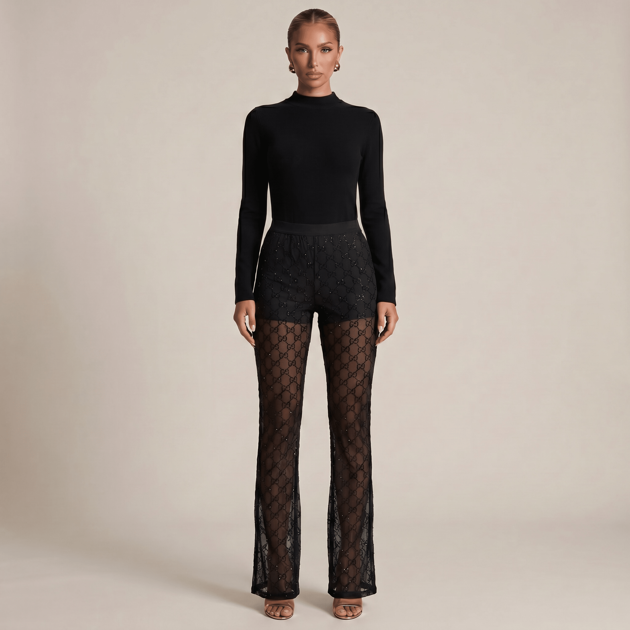 Gucci Black Sheer Crystal Logo Pants 🖤✨