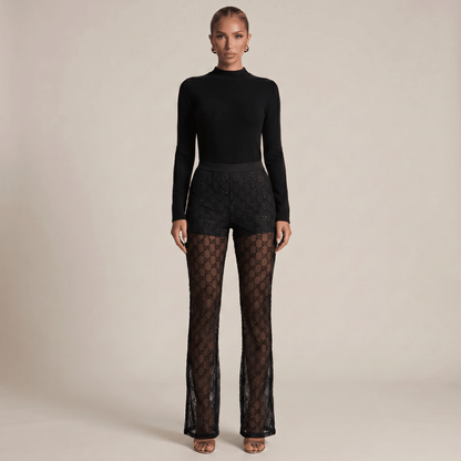 Gucci Black Sheer Crystal Logo Pants 🖤✨