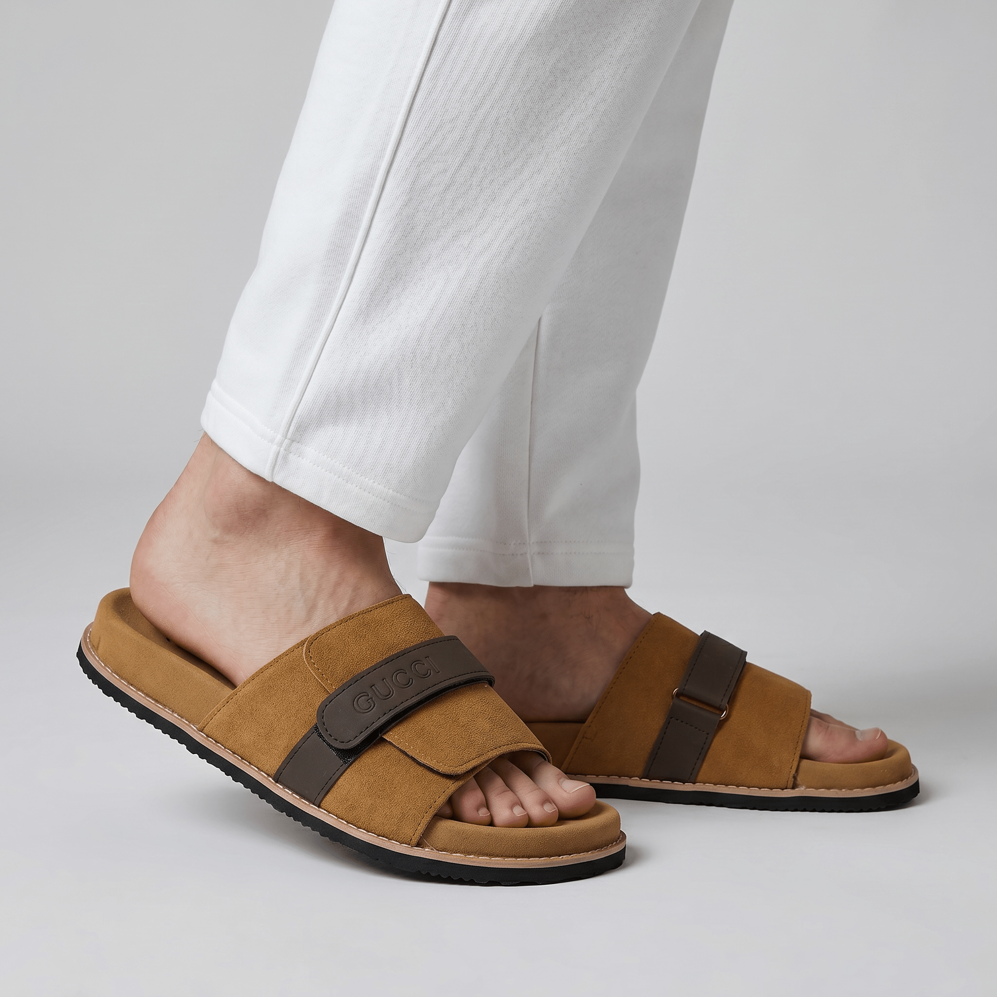 Gucci Camel Comfort Slides – Premium Adjustable Luxury Sandals 🤎👡