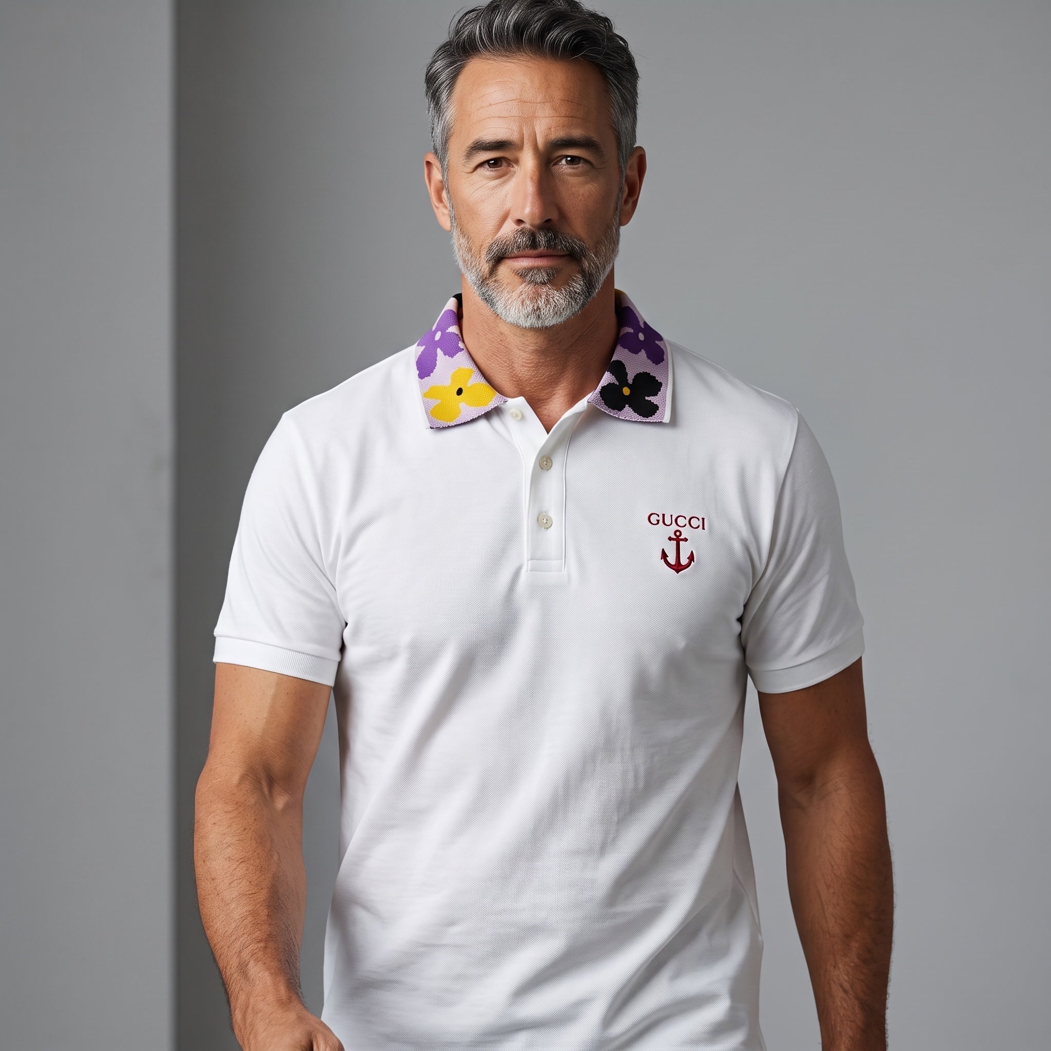 Gucci Embroidered Polo – White Floral-Collar 🌸