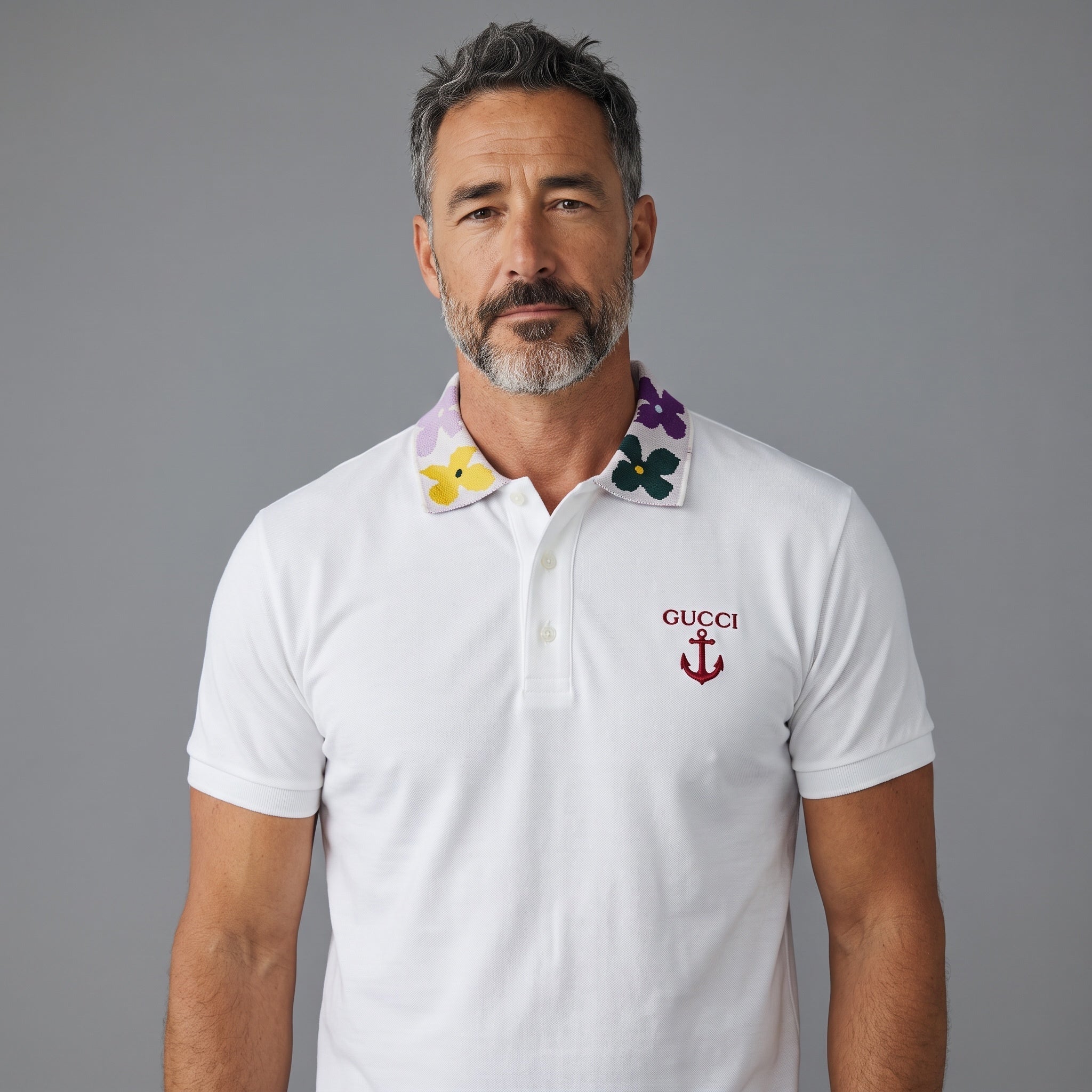Gucci Embroidered Polo – White Floral-Collar 🌸