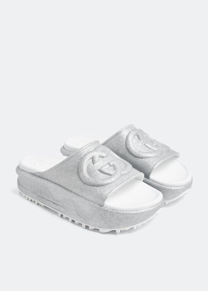 Gucci Flatform Slide – Silver Glitter ✨