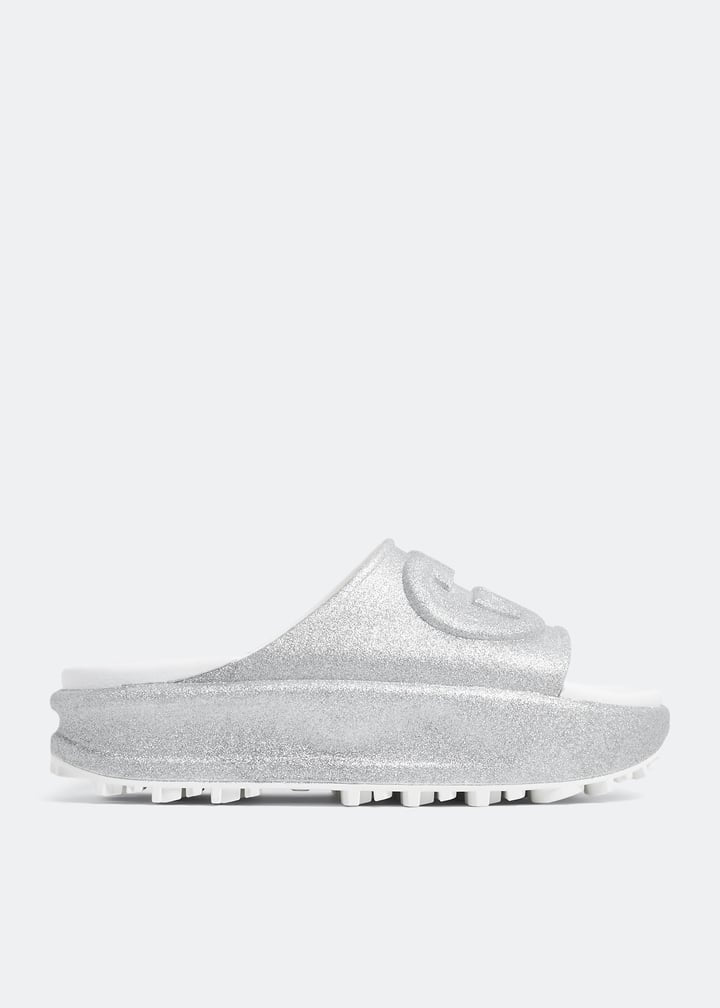 Gucci Flatform Slide – Silver Glitter ✨