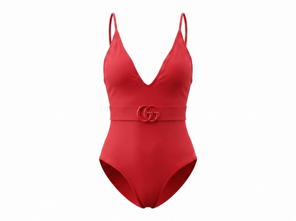 Gucci GG Belted One-Piece Swimsuit – Ruby Red ❤️🌴
