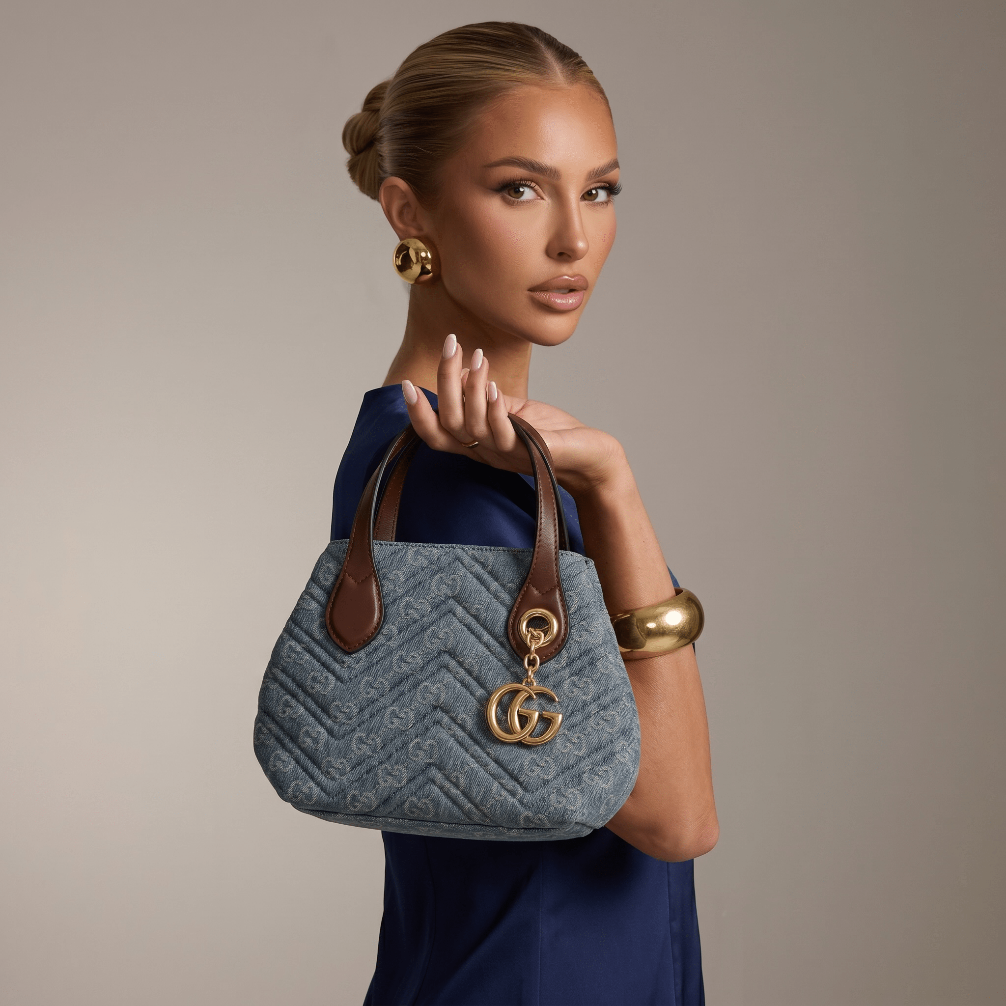 Gucci GG Denim Matelassé Mini Tote Bag 💙✨