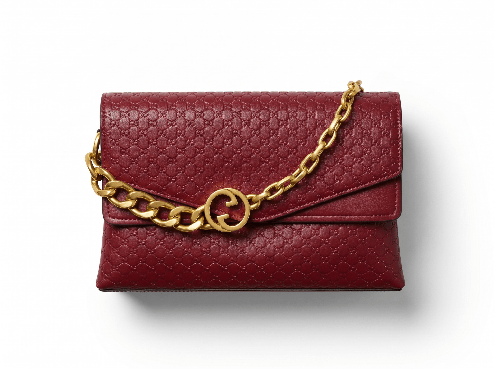 Gucci GG Emblem Leather Chain Shoulder Bag – Burgundy Red ❤️✨