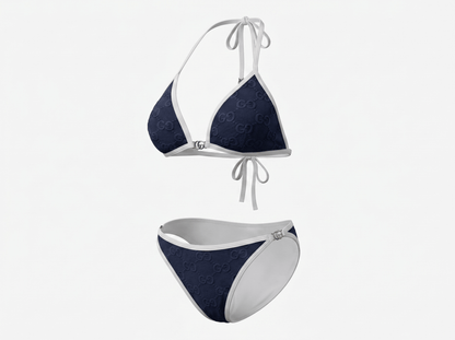 Gucci GG Embossed Triangle Bikini Set – Navy & White 💙🤍🌊