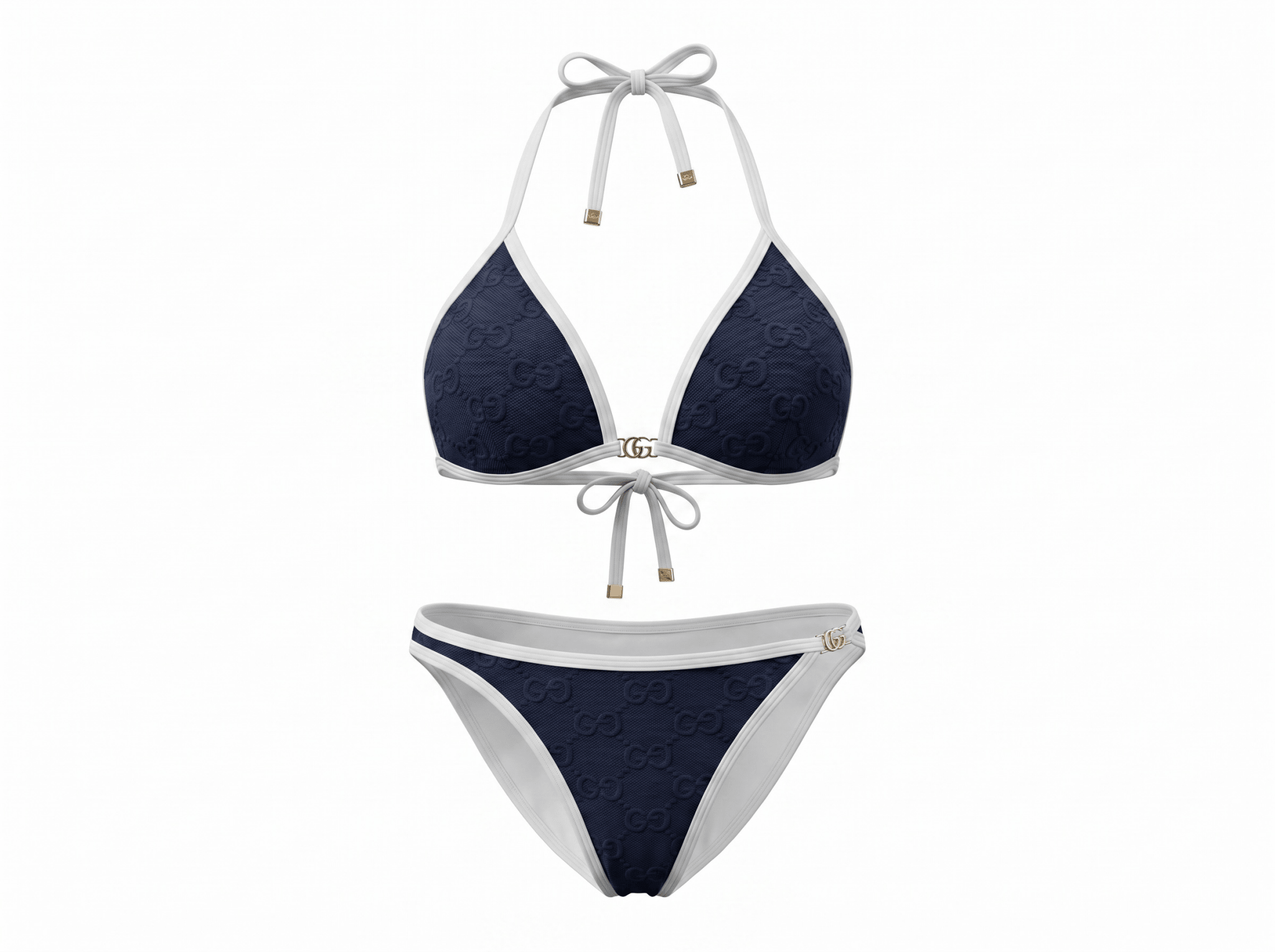 Gucci GG Embossed Triangle Bikini Set – Navy & White 💙🤍🌊