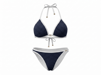 Gucci GG Embossed Triangle Bikini Set – Navy & White 💙🤍🌊
