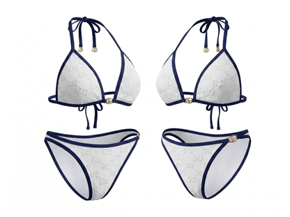 Gucci GG Embossed Triangle Bikini Set – White & Navy 🤍💙🌊