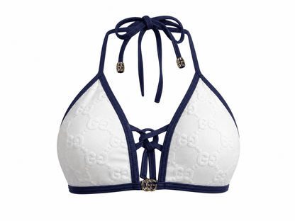 Gucci GG Embossed Triangle Bikini Set – White & Navy 🤍💙🌊