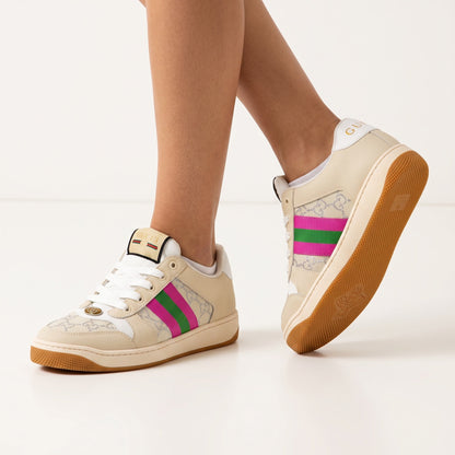 Gucci Low-Top Sneaker — Beige, Pink & Green