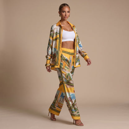 Gucci Safari Print Shirt & Wide-Leg Pants Set – Yellow💛⭐️ one size