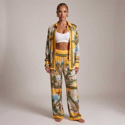 Gucci Safari Print Shirt & Wide-Leg Pants Set – Yellow💛⭐️ one size