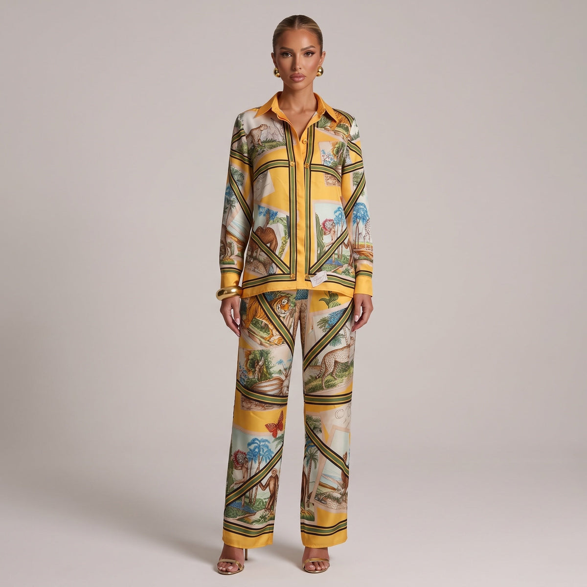 Gucci Safari Print Shirt & Wide-Leg Pants Set – Yellow💛⭐️ one size