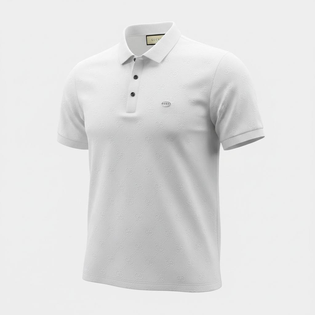 🤍 Gucci White Monogram Polo Shirt – Minimal Luxury Essential 👕✨