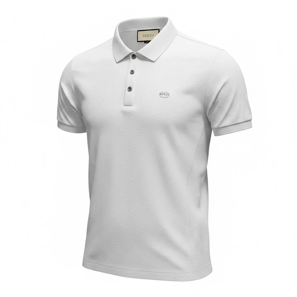 🤍 Gucci White Monogram Polo Shirt – Minimal Luxury Essential 👕✨
