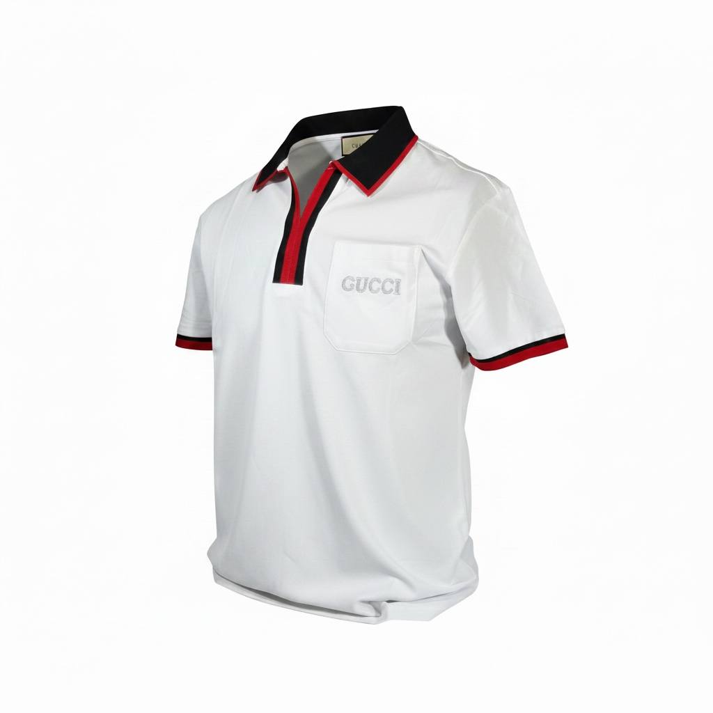 🤍 Gucci White Polo Shirt with Web Stripe Detail – Iconic Luxury Fit 👕🔥