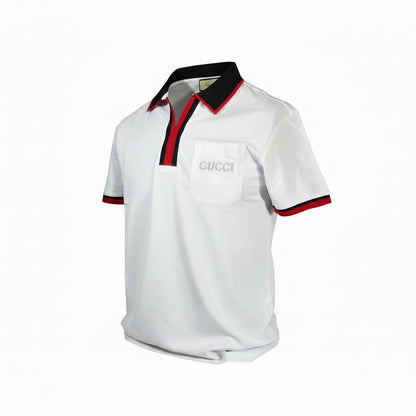 🤍 Gucci White Polo Shirt with Web Stripe Detail – Iconic Luxury Fit 👕🔥