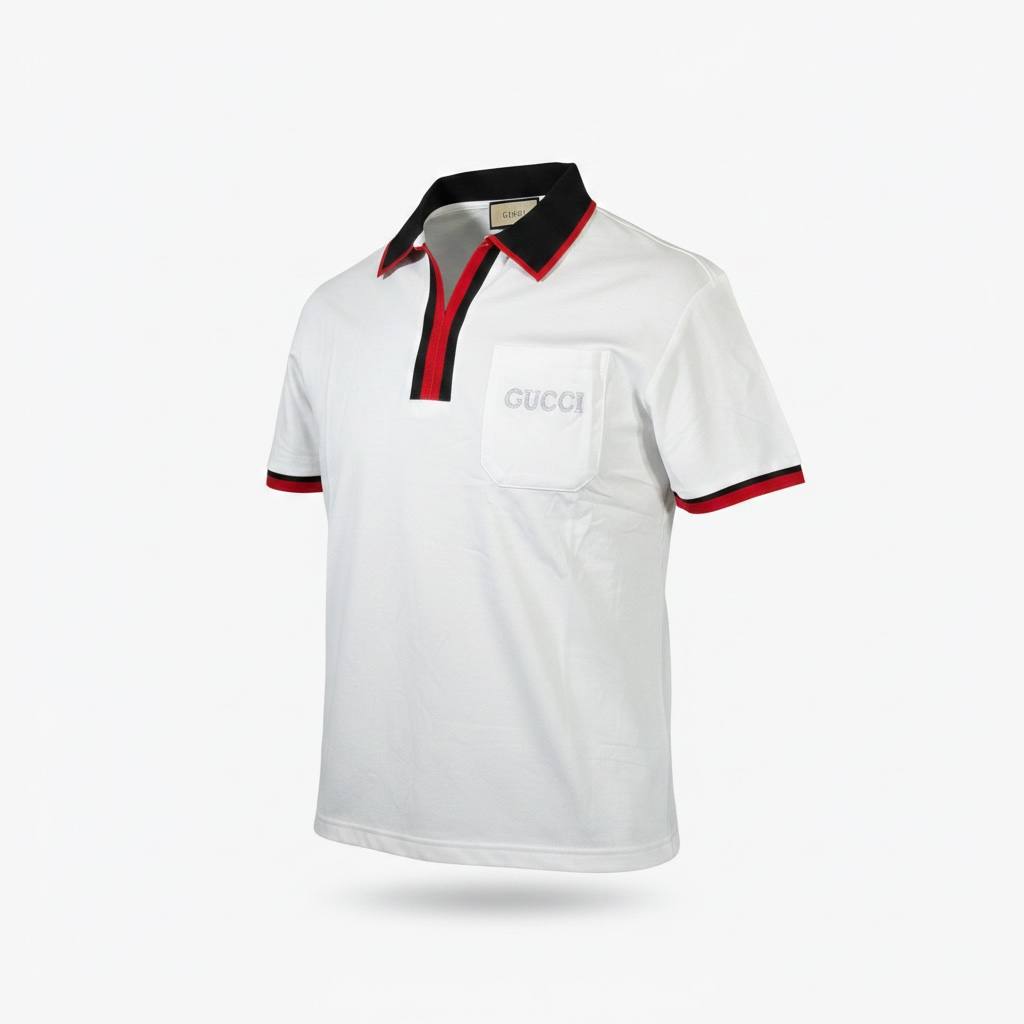🤍 Gucci White Polo Shirt with Web Stripe Detail – Iconic Luxury Fit 👕🔥