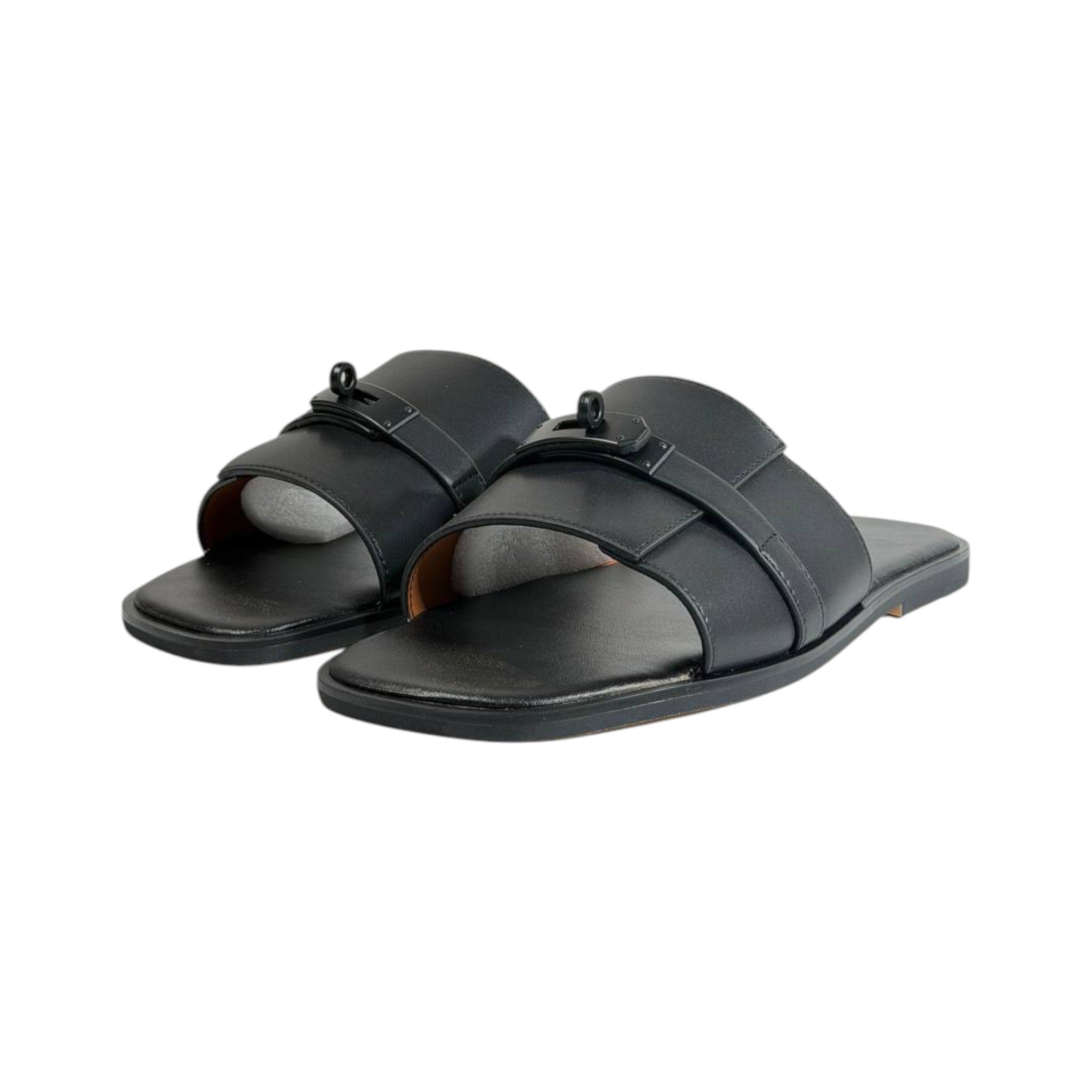 Hermès Black Double Strap Slides – Timeless Luxury Flat Sandals 🖤👡