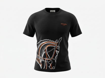 🖤 Hermès Black Horse Graphic T-Shirt – Luxury Casual Tee 🧡